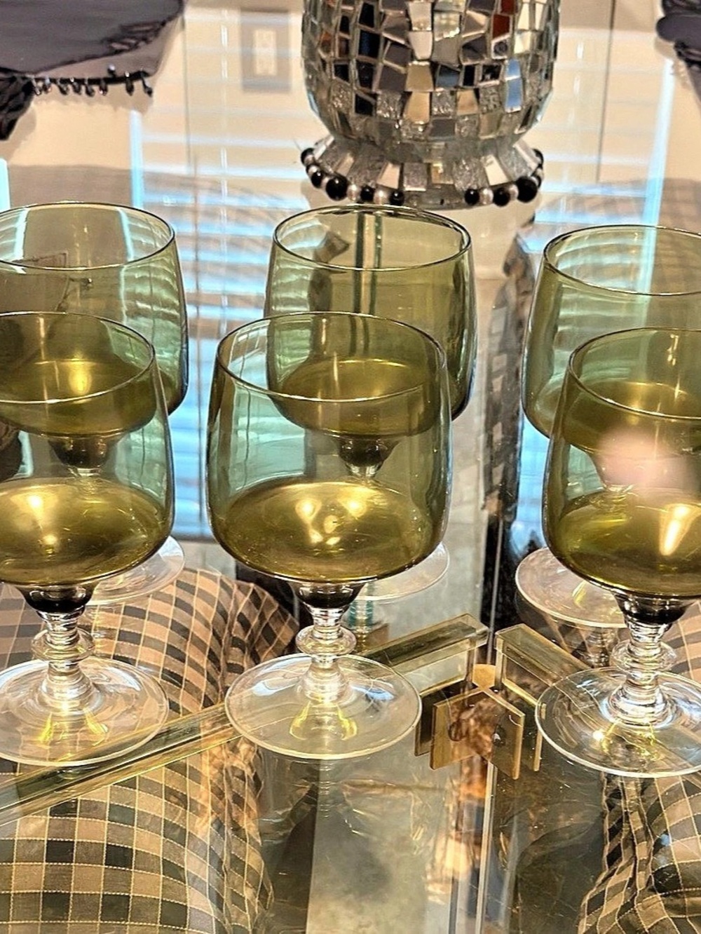Vintage Sasaki Regency Olive Green Wine Glasses MCM Stemware - Set of 6 (5.75”)"